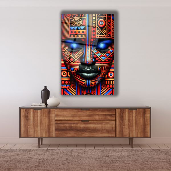 Afrika Kabile Maskesi Cam Tablo