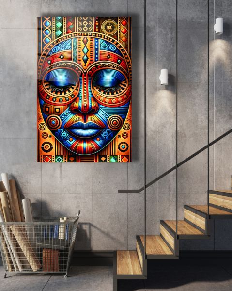 Afrika Gelenksel Maskeli Kadın Cam Tablo