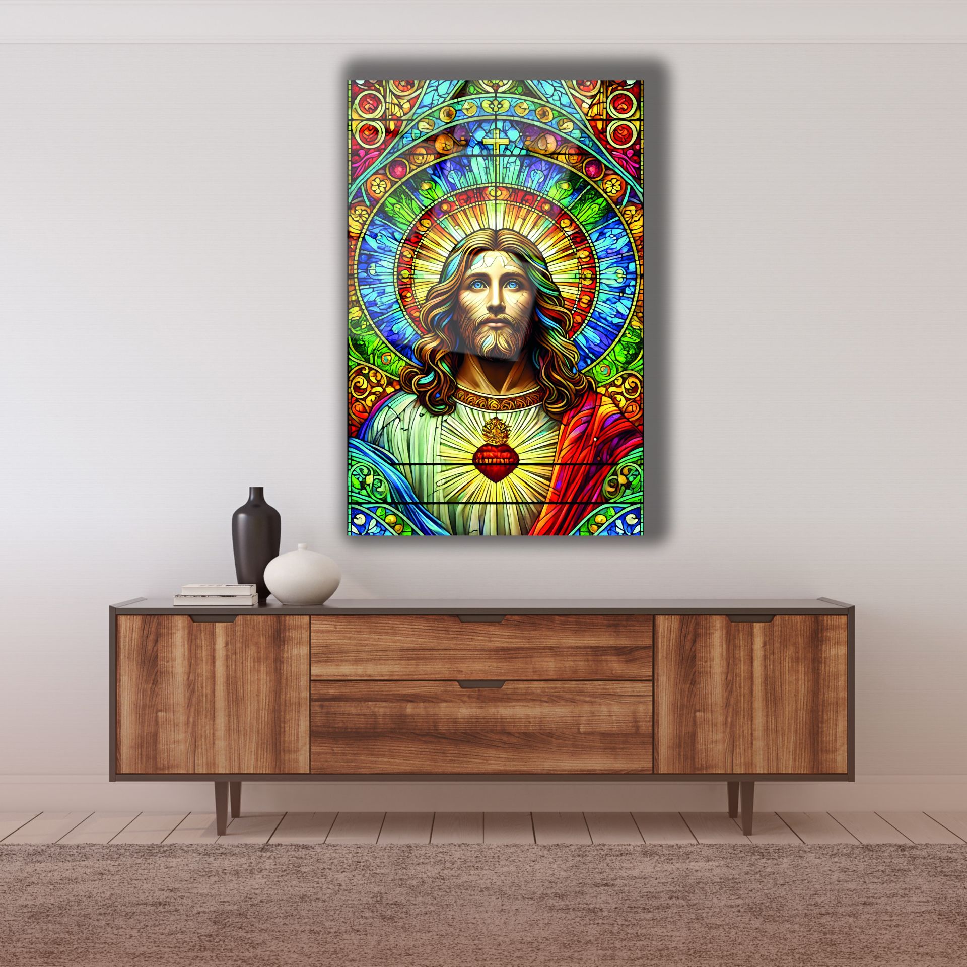Hz. İsa Vitray Görünümlü Cam Tablo