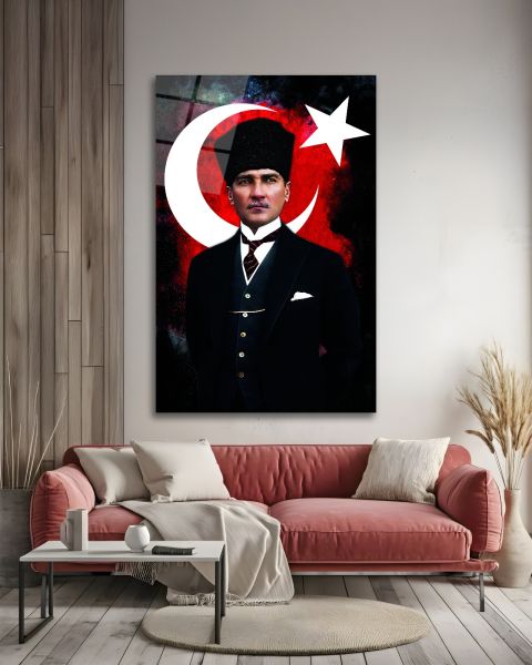 Atatürk ve Türk Bayrağı Cam Tablo