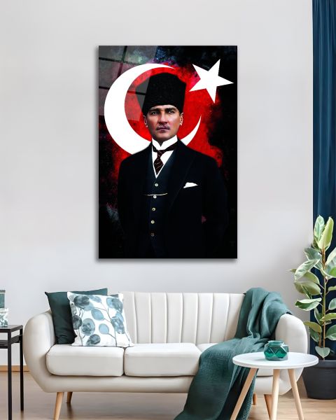 Atatürk ve Türk Bayrağı Cam Tablo