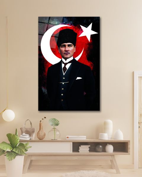 Atatürk ve Türk Bayrağı Cam Tablo