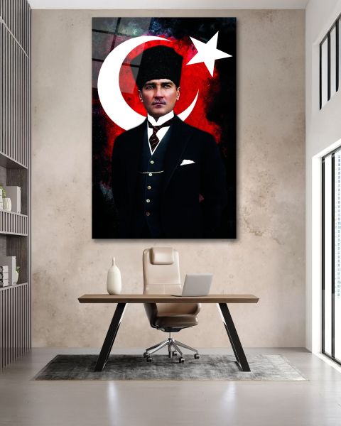 Atatürk ve Türk Bayrağı Cam Tablo