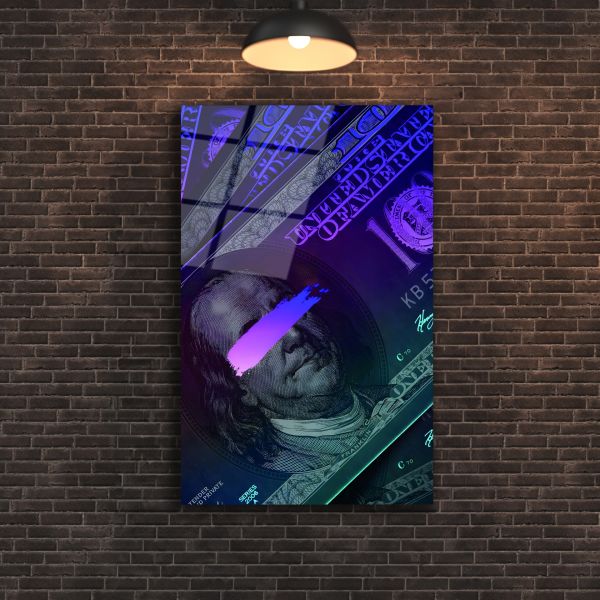 Neon Amerikan Doları Cam Tablo