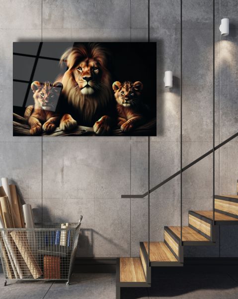 Aslan Ailesi Cam Tablo