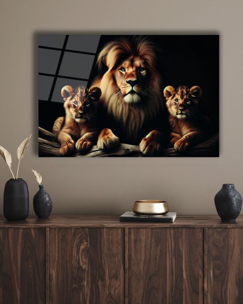 Aslan Ailesi Cam Tablo