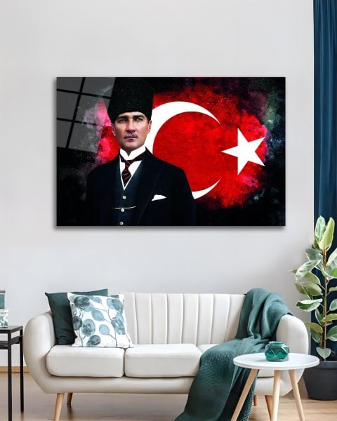 Atatürk ve Türk Bayrağı Cam Tablo