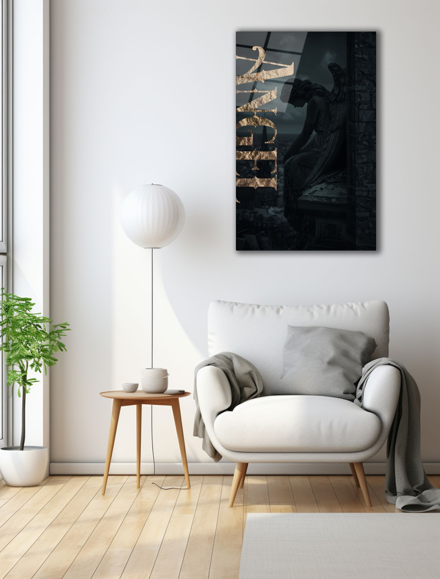 Siyah Temalı Melek Cam Tablo