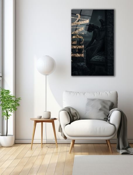 Siyah Temalı Melek Cam Tablo