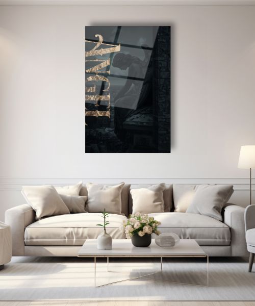 Siyah Temalı Melek Cam Tablo