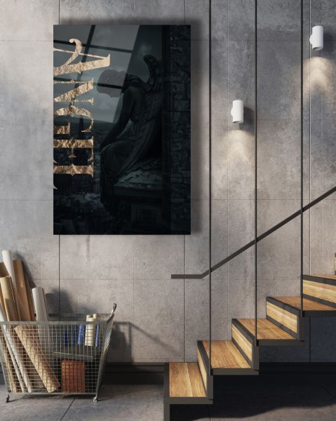 Siyah Temalı Melek Cam Tablo