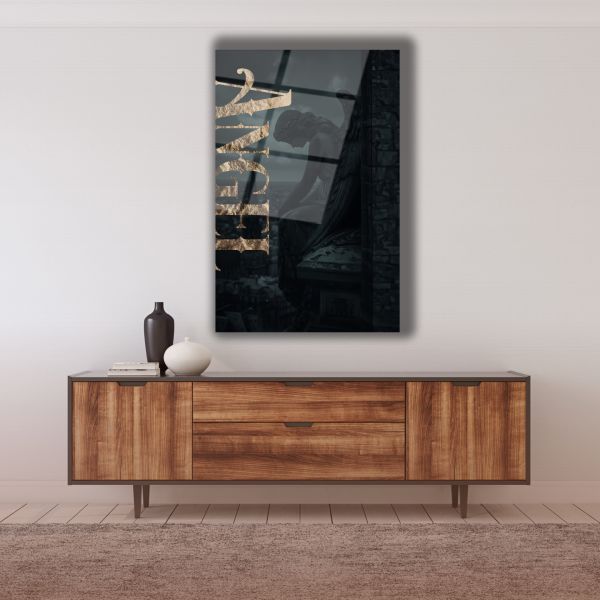 Siyah Temalı Melek Cam Tablo