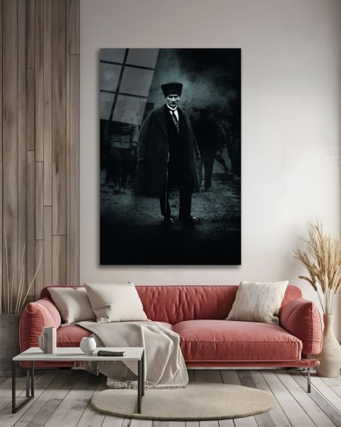 Atatürk Portre Siyah Beyaz Cam Tablo