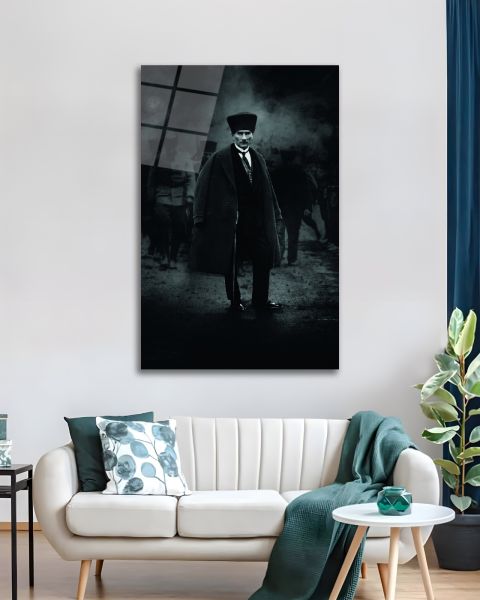 Atatürk Portre Siyah Beyaz Cam Tablo