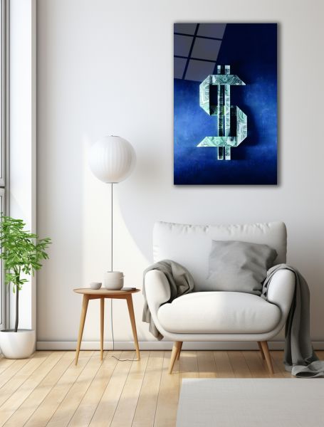 Modern Amerikan Doları Cam Tablo