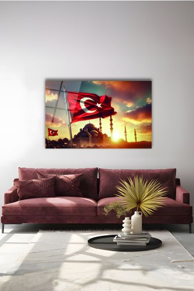 Türk Bayrağı ve Camii Cam Tablo