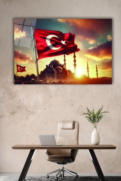 Türk Bayrağı ve Camii Cam Tablo