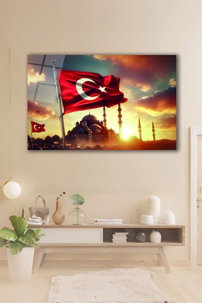 Türk Bayrağı ve Camii Cam Tablo