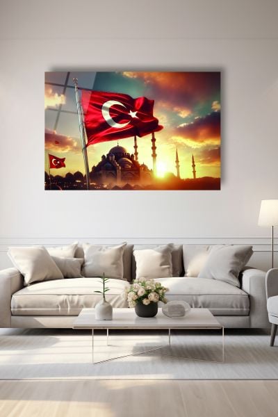 Türk Bayrağı ve Camii Cam Tablo
