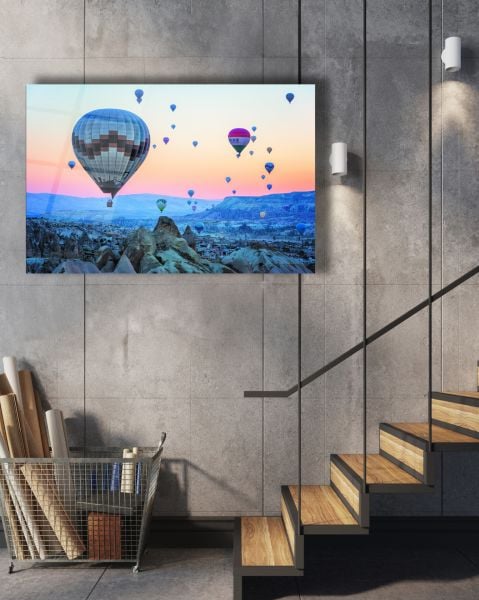 Kapadokya Uçan Balonlar Cam Tablo