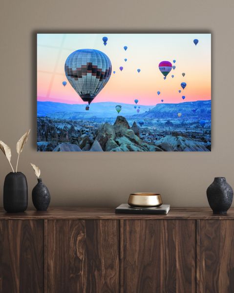 Kapadokya Uçan Balonlar Cam Tablo