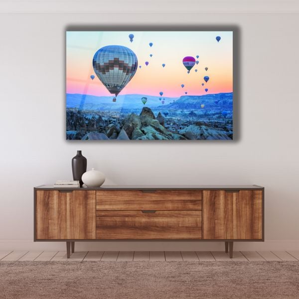 Kapadokya Uçan Balonlar Cam Tablo