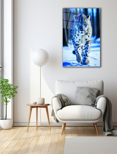 Kar Leoparı Cam Tablo