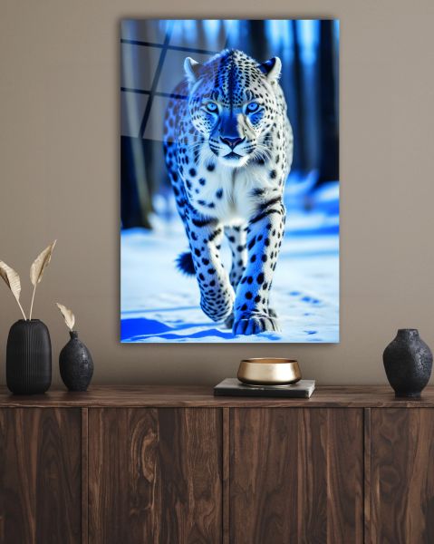 Kar Leoparı Cam Tablo