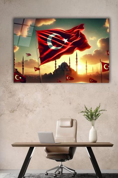 Türk Bayrağı ve Camii Cam Tablo