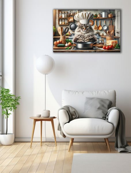Aşçı Kedi Cam Tablo