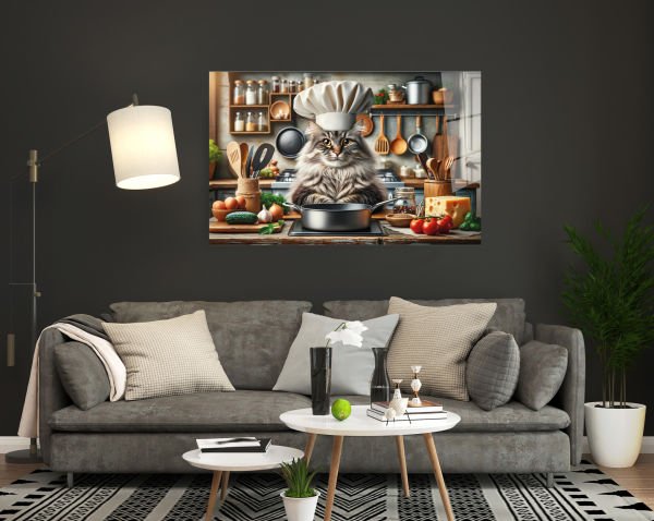 Aşçı Kedi Cam Tablo