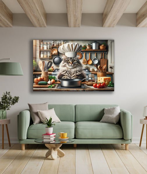 Aşçı Kedi Cam Tablo