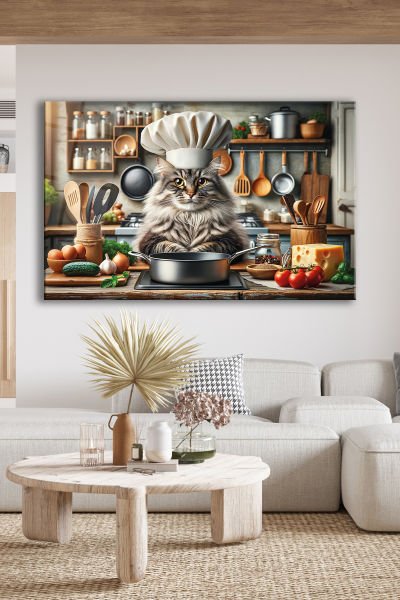 Aşçı Kedi Cam Tablo