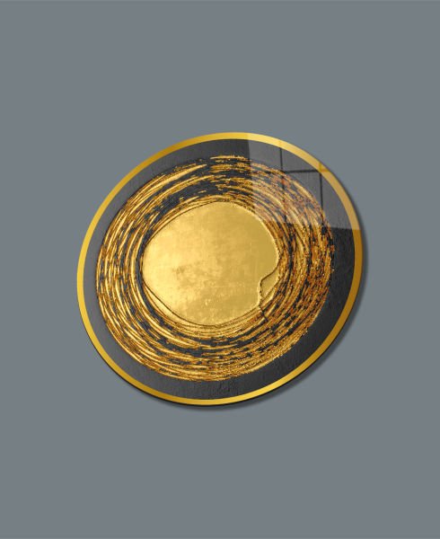 Soyut Gold Yuvarlak Cam Tablo
