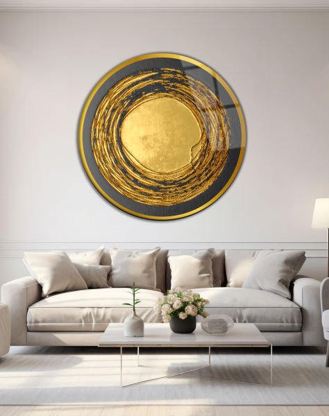 Soyut Gold Yuvarlak Cam Tablo