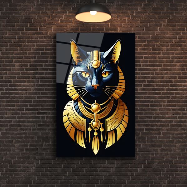 Antik Mısır Kedi Cam Tablo