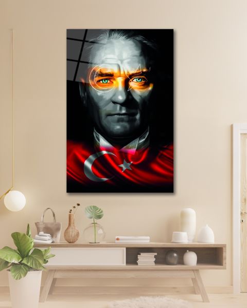 Atatürk ve Türk Bayrağı Cam Tablo