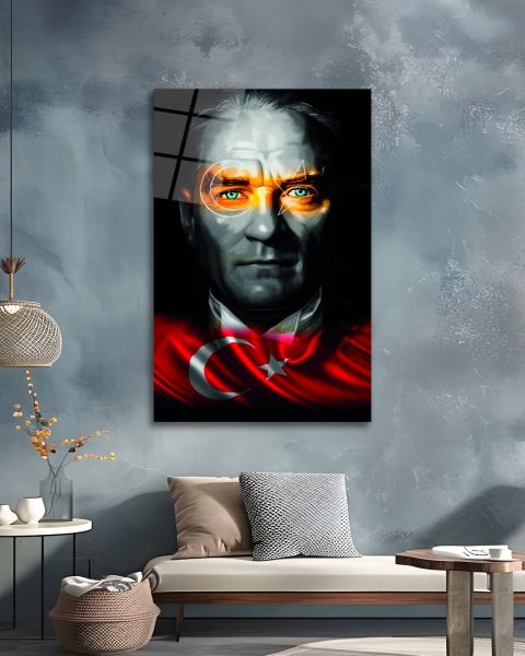 Atatürk ve Türk Bayrağı Cam Tablo