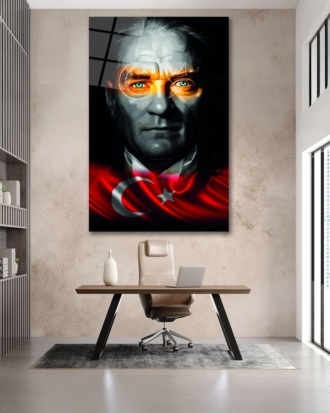 Atatürk ve Türk Bayrağı Cam Tablo