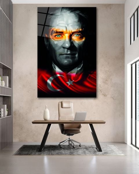 Atatürk ve Türk Bayrağı Cam Tablo