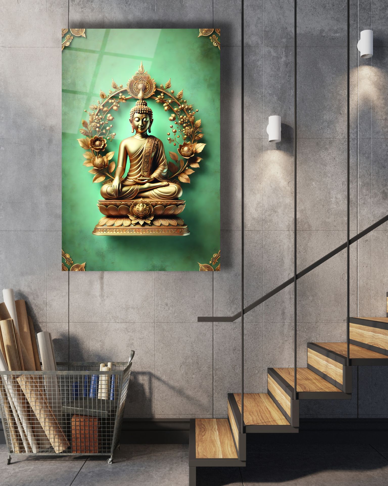 Altın Buddha Cam Tablo