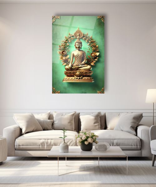 Altın Buddha Cam Tablo