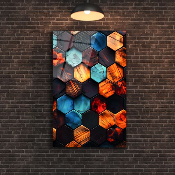 Altıgen Desenli Geometrik Cam Tablo