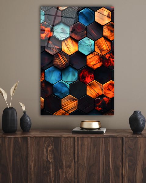 Altıgen Desenli Geometrik Cam Tablo