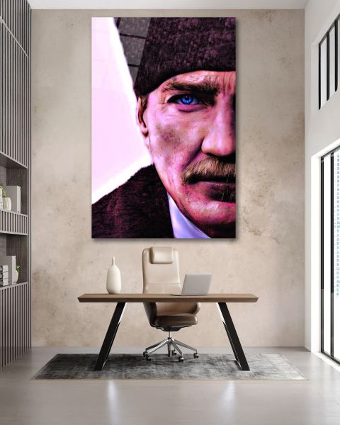 Atatürk Yarım Yüz Portresi Cam Tablo