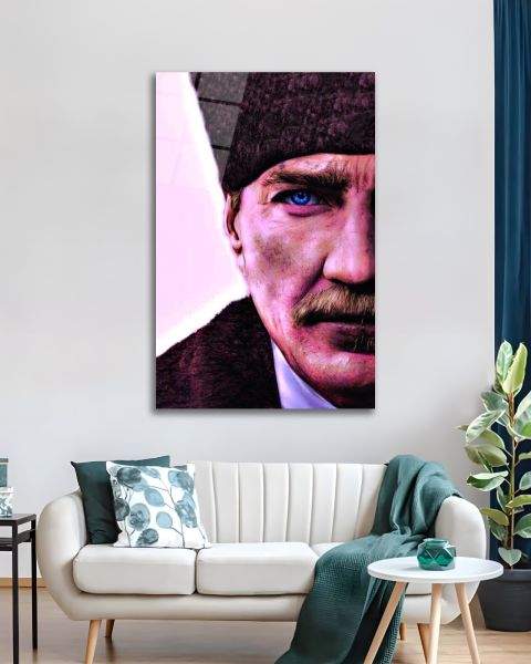 Atatürk Yarım Yüz Portresi Cam Tablo