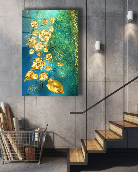 Modern Çiçekler Cam Tablo