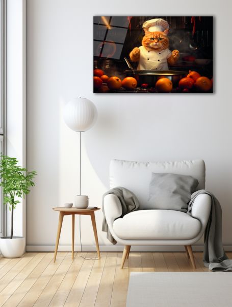 Aşçı Kedi Cam Tablo