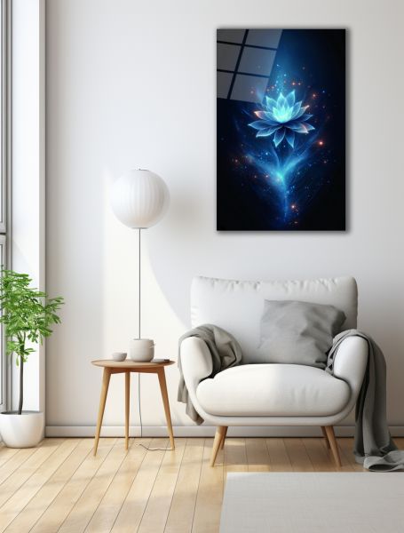Mavi Lotus Çiçeği Cam Tablo