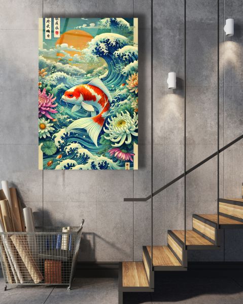Koi Balığı Cam Tablo